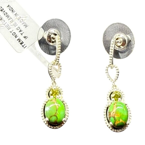 STS 925 Sterling Green Turquoise Dangle Drop Earrings - Picture 1 of 6